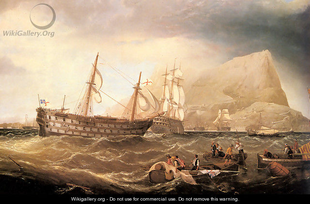 HMS Victory being towed into Gibraltar by HMS Neptune after the battle of Trafalgar - Charles Keith Miller