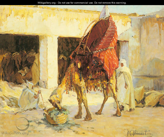 Arabs and Camels in a Courtyard - Marie Nivoulies