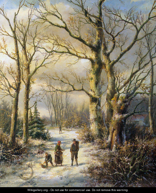 Woodgatherers in a Winter Forest - Hendrik Barend Koekkoek