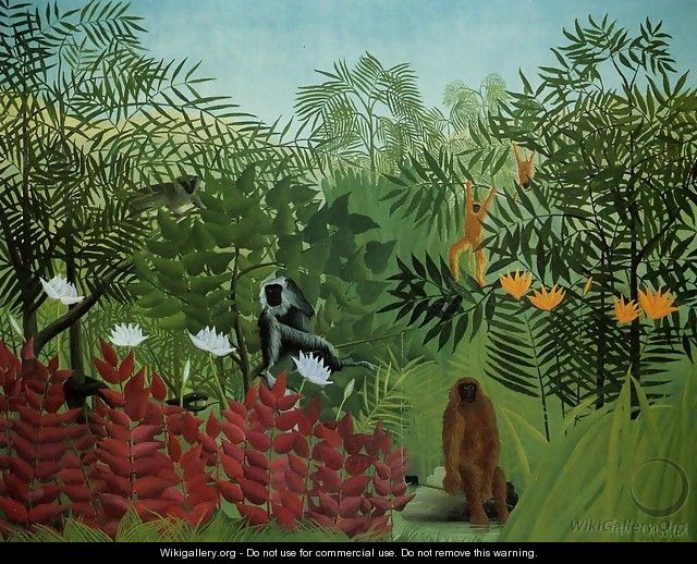 Tropical Forest With Apes And Snake - Henri Julien Rousseau