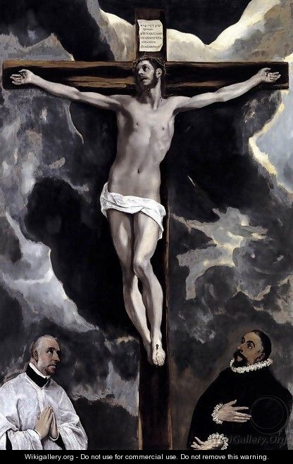 Christ on the Cross Adored by Two Donors c. 1580 - El Greco (Domenikos Theotokopoulos)