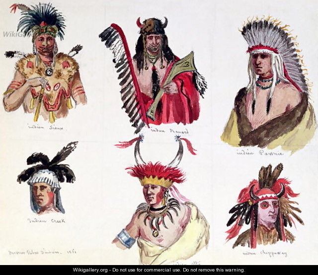 Portraits of Six American Indians from the Sioux, Renard, Pawnee, Creek ...