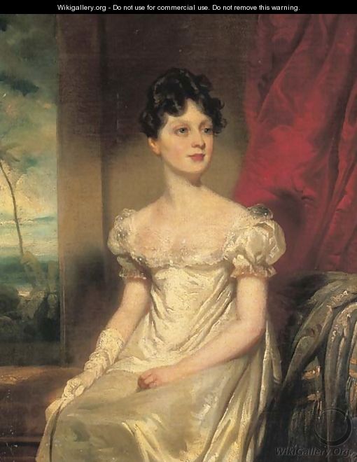 Portrait of Lady Jane Bruce, three-quarter-length, in a white dress, an ...