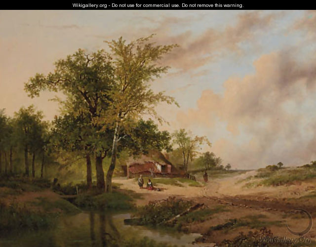 A Wooded Landscape With Figures Along A Stream - Barend 