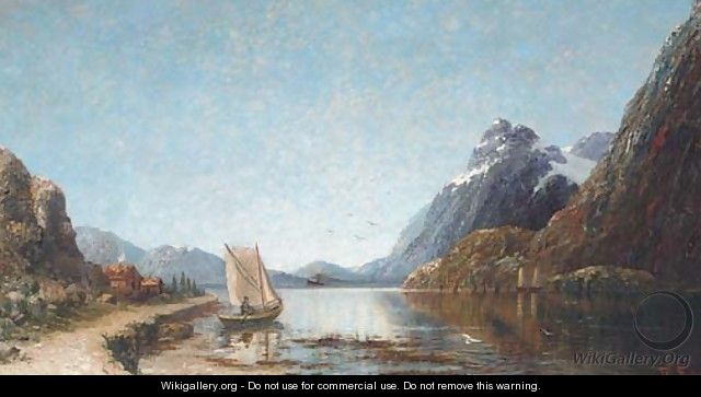 A fishing boat on an Alpine lake - Therese Fuchs - WikiGallery.org, the ...