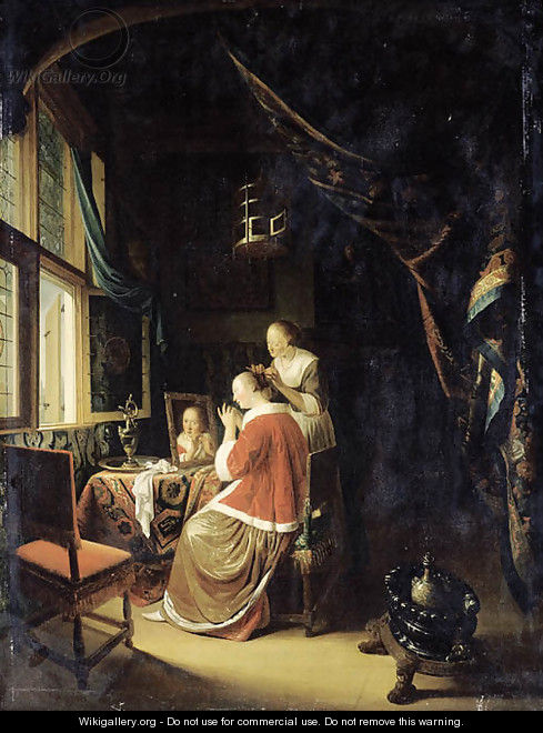 A woman at her toilet - Gerrit Dou - WikiGallery.org, the largest ...