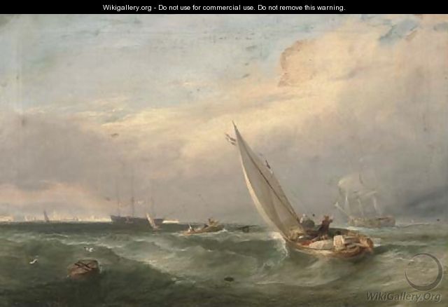 A man'o-war being towed into port - (after) Edwin Hayes - WikiGallery ...