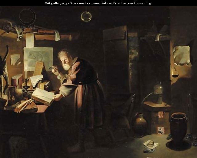 An alchemist in his study at night - (attr. to) Ryckaert, David III ...