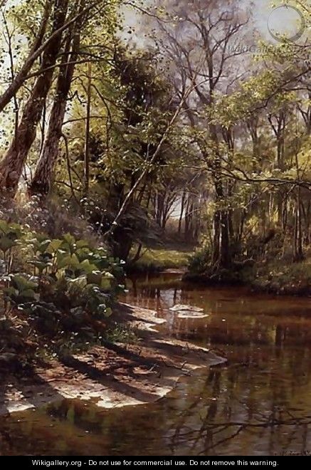 Huge Oil painting Peder Monsted spring landscape with trees by stream on canvas 