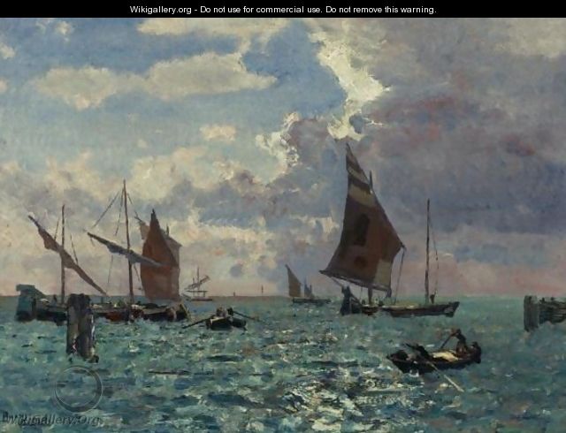 Boats In The Wind Of A Venetian Lagoon - Beppe Ciardi - WikiGallery.org ...
