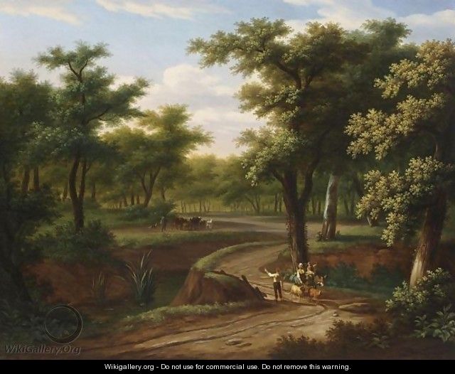 A Wooded Landscape with Peasants in a Horse-Drawn Cart 
