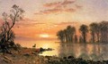 Sunset Deer And River - Albert Bierstadt