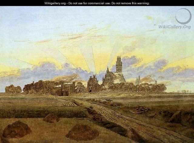 Neubrandenburg in Flames (Sunrise near Neubrandenburg) c. 1835 - Caspar David Friedrich