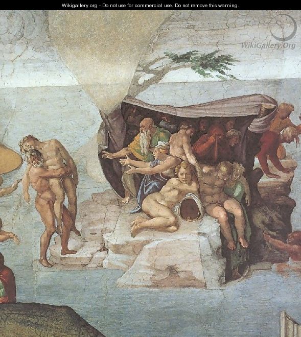 Ceiling Of The Sistine Chapel Genesis Noah 7 9 The Flood Right View - Michelangelo Buonarroti