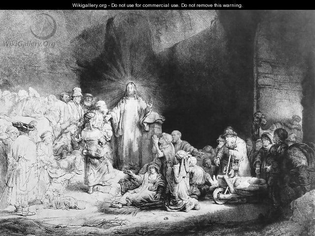 The Little Children Being Brought to Jesus, The 100 Guilder Print 1647-49 - Rembrandt Van Rijn
