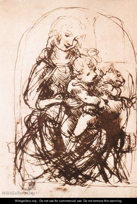 Study Of The Madonna And Child With A Cat - Leonardo Da Vinci