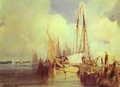 French River Scene With Fishing Boats - Richard Parkes Bonington