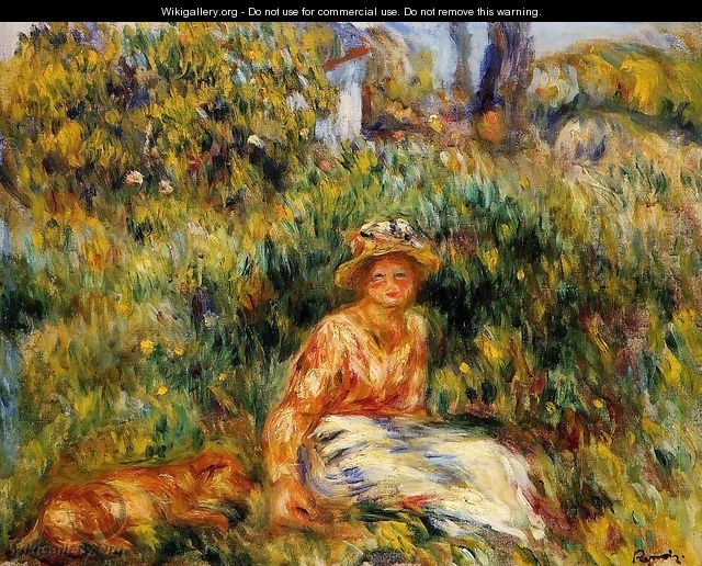 Young Woman In A Garden - Pierre Auguste Renoir