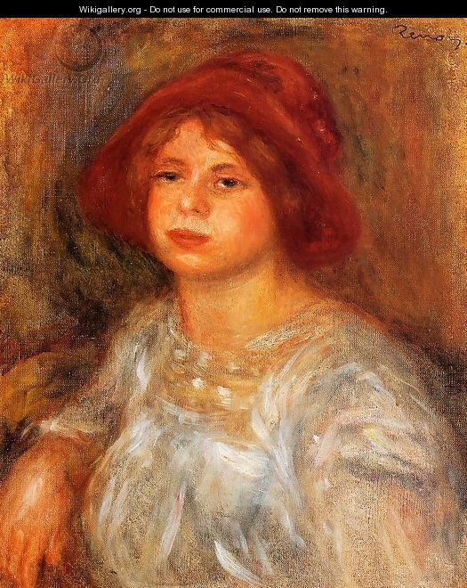 Young Girl Wearing A Red Hat - Pierre Auguste Renoir