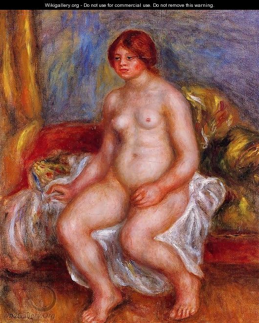 Nude Woman On Gree Cushions - Pierre Auguste Renoir