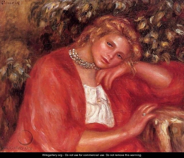 Pensive Young Woman Leaning On Her Elbow - Pierre Auguste Renoir