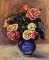 Roses In A Blue Vase - Pierre Auguste Renoir