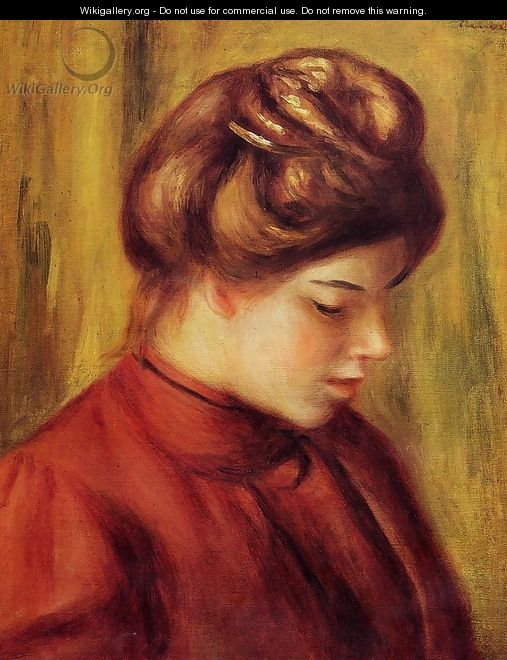 Profile Of A Woman In A Red Blouse - Pierre Auguste Renoir