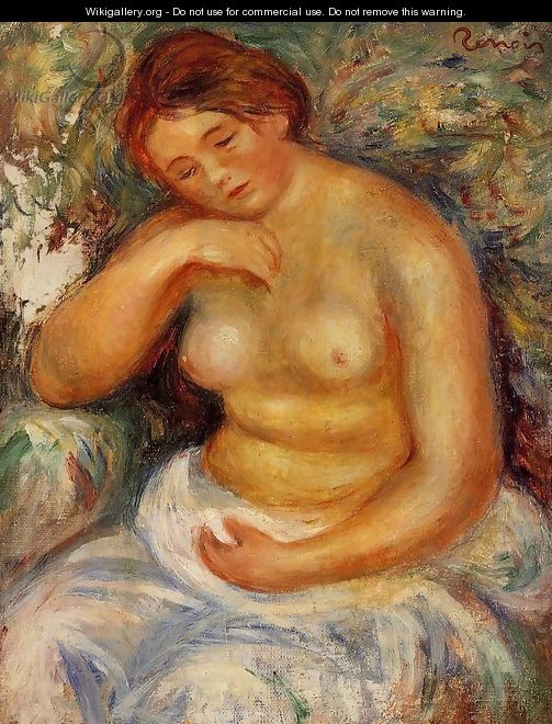 Seated Nude With A Bouquet - Pierre Auguste Renoir