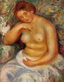 Seated Nude With A Bouquet - Pierre Auguste Renoir