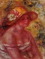Bust Of A Young Girl Wearing A Straw Hat - Pierre Auguste Renoir
