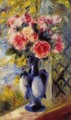 Bouquet Of Roses In A Blue Vase - Pierre Auguste Renoir