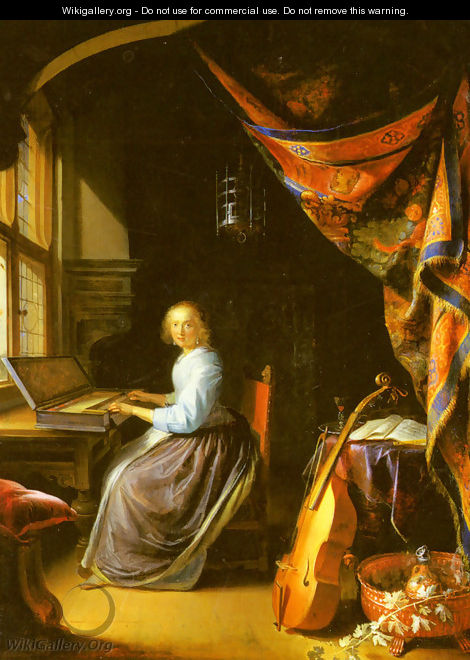 A Woman Playing A Clavichord - Gerrit Dou