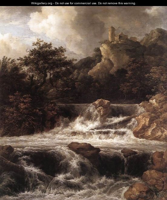 Waterfall with Castle Built on the Rock c. 1665 - Jacob Van Ruisdael