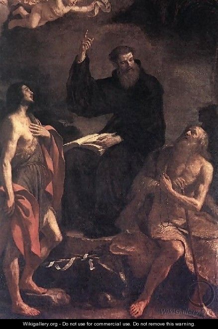 St Augustine St John The Baptist And St Paul The Hermit - Giovanni Francesco Guercino (BARBIERI)