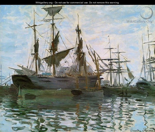 Study Of Boats Aka Ships In Harbor - Claude Oscar Monet