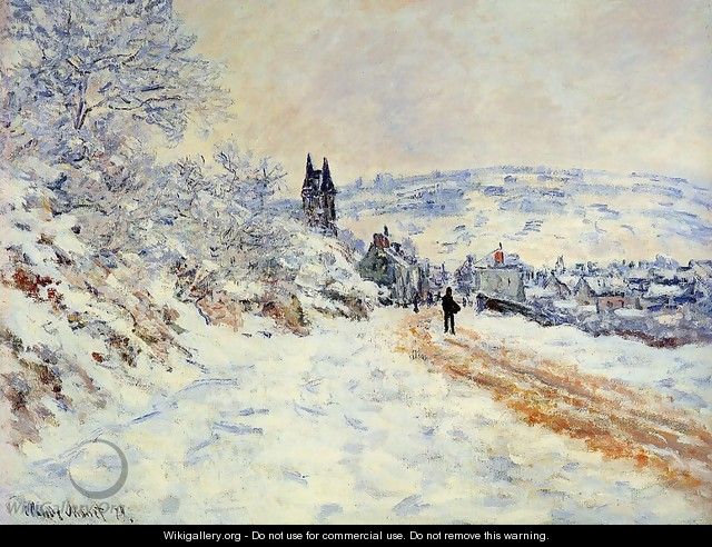 The Road To Vetheuil Snow Effect - Claude Oscar Monet