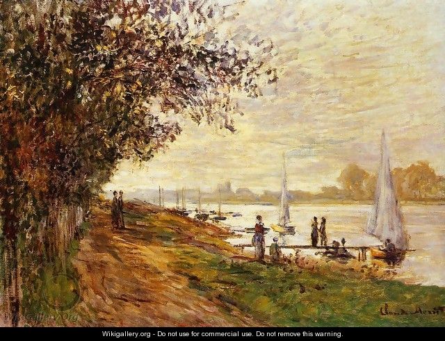 The Riverbank At Le Petit Gennevilliers Sunset - Claude Oscar Monet