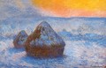 Grainstacks At Sunset Snow Effect - Claude Oscar Monet