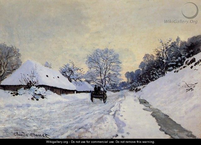 A Cart On The Snow Covered Road With Saint Simeon Farm - Claude Oscar Monet