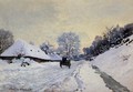 A Cart On The Snow Covered Road With Saint Simeon Farm - Claude Oscar Monet