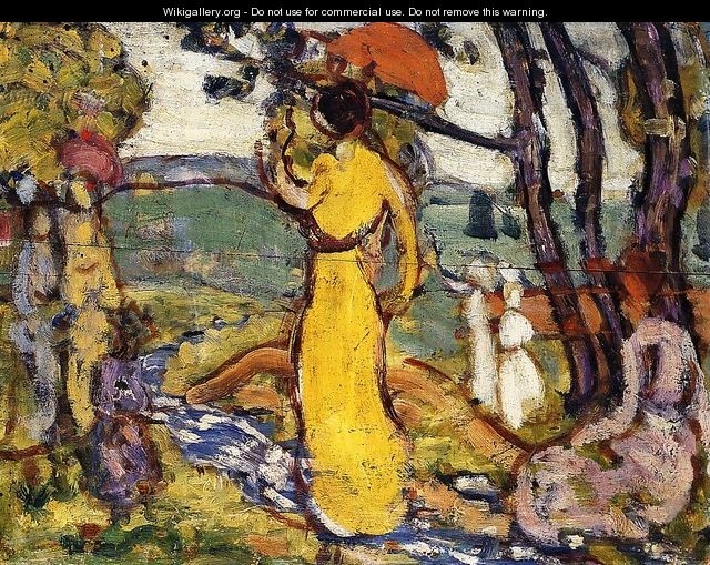 Lady In Yellow Dress In The Park Aka A Lady In Yellow In The Park - Maurice Brazil Prendergast