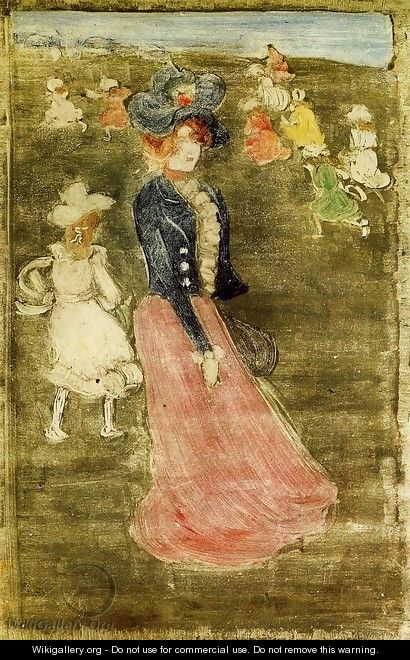 Lady In A Pink Skirt - Maurice Brazil Prendergast
