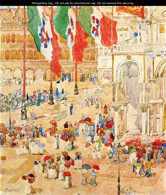 Piazza Of St Marks Aka The Piazza Flags Venice - Maurice Brazil Prendergast