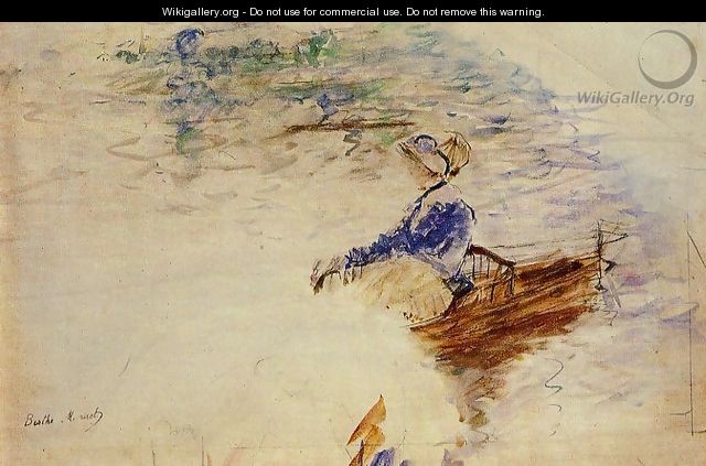 Young Woman In A Rowboat Eventail - Berthe Morisot