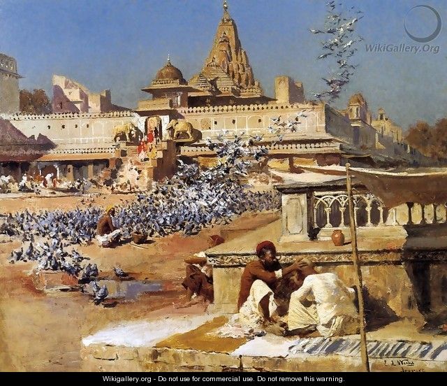 Feeding The Sacred Pigeons Jaipur - Edwin Lord Weeks