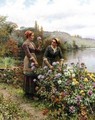 Peasant Girls In Flower Garden - Daniel Ridgway Knight