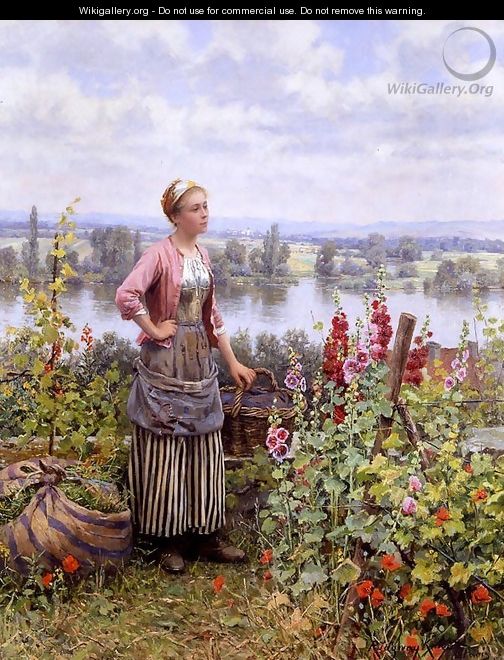 Maria On The Terrace With A Bundle Of Grass - Daniel Ridgway Knight
