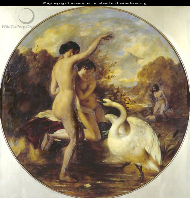 Female Bathers Surprised By A Swan - William Etty