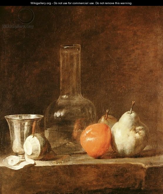 Still Life With Carafe Silver Goblet And Fruit - Jean-Baptiste-Simeon Chardin