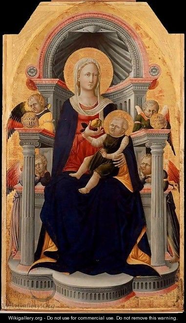 Virgin and Child Enthroned with Four Angels - c. 1445 - Bicci Di Neri